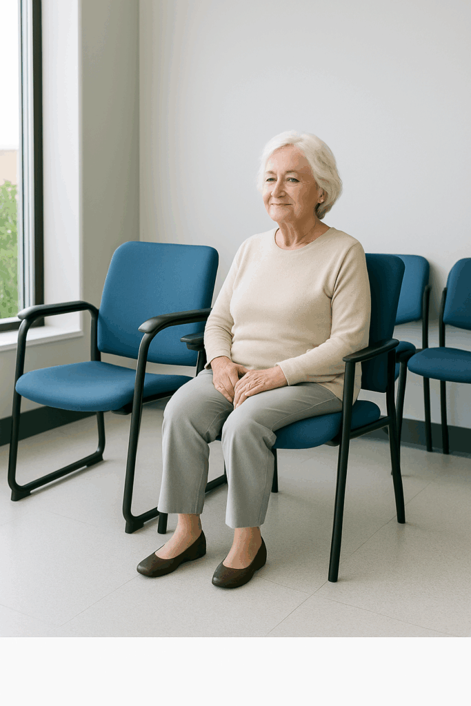 Accessible clinic seating for elderly and mobility-challenged patients


