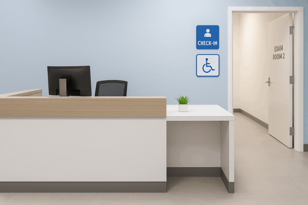 Accessible front desk area in an AODA-compliant medical office renovation