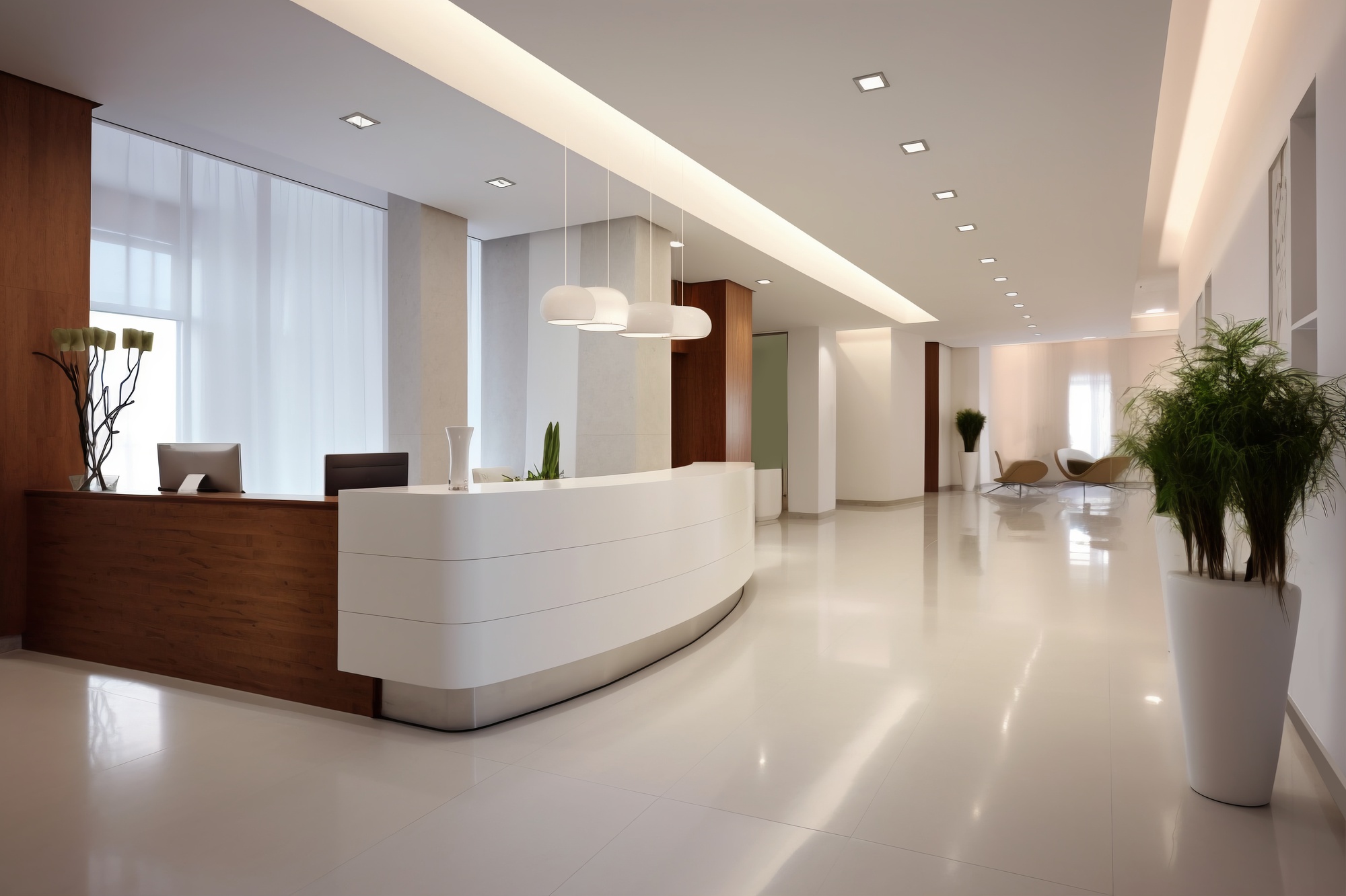 Modern reception area after medical office renovation in Ontario