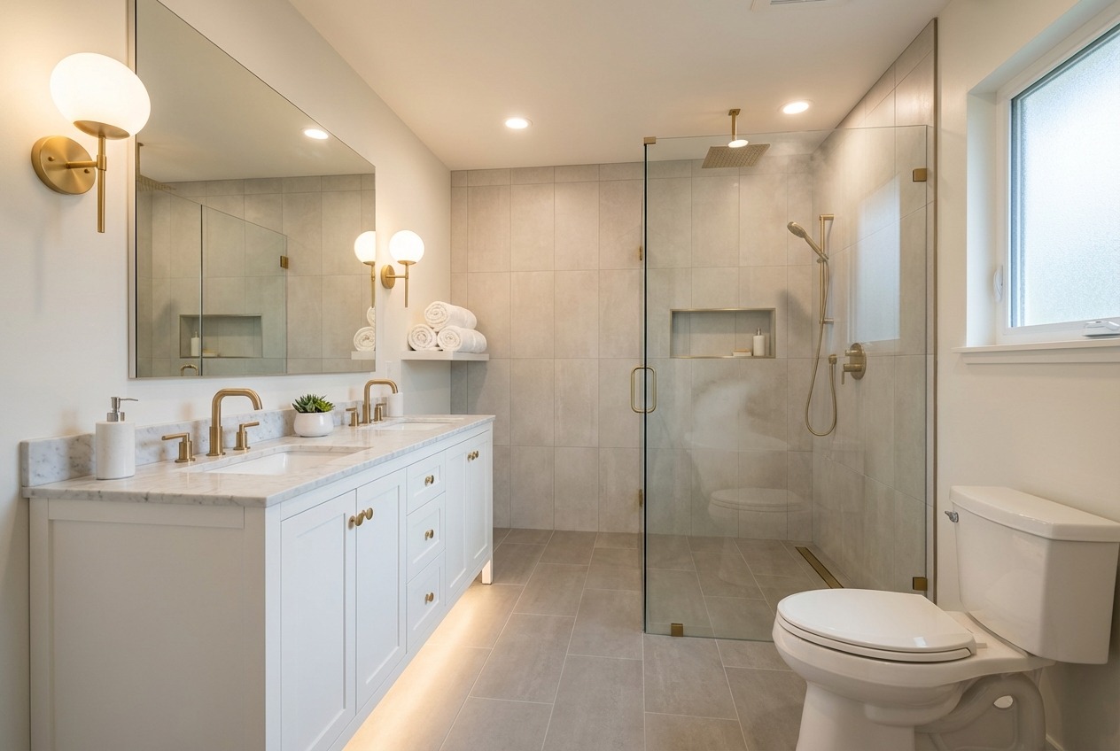 Modern bathroom renovation in Richmond Hill by RenoEthics