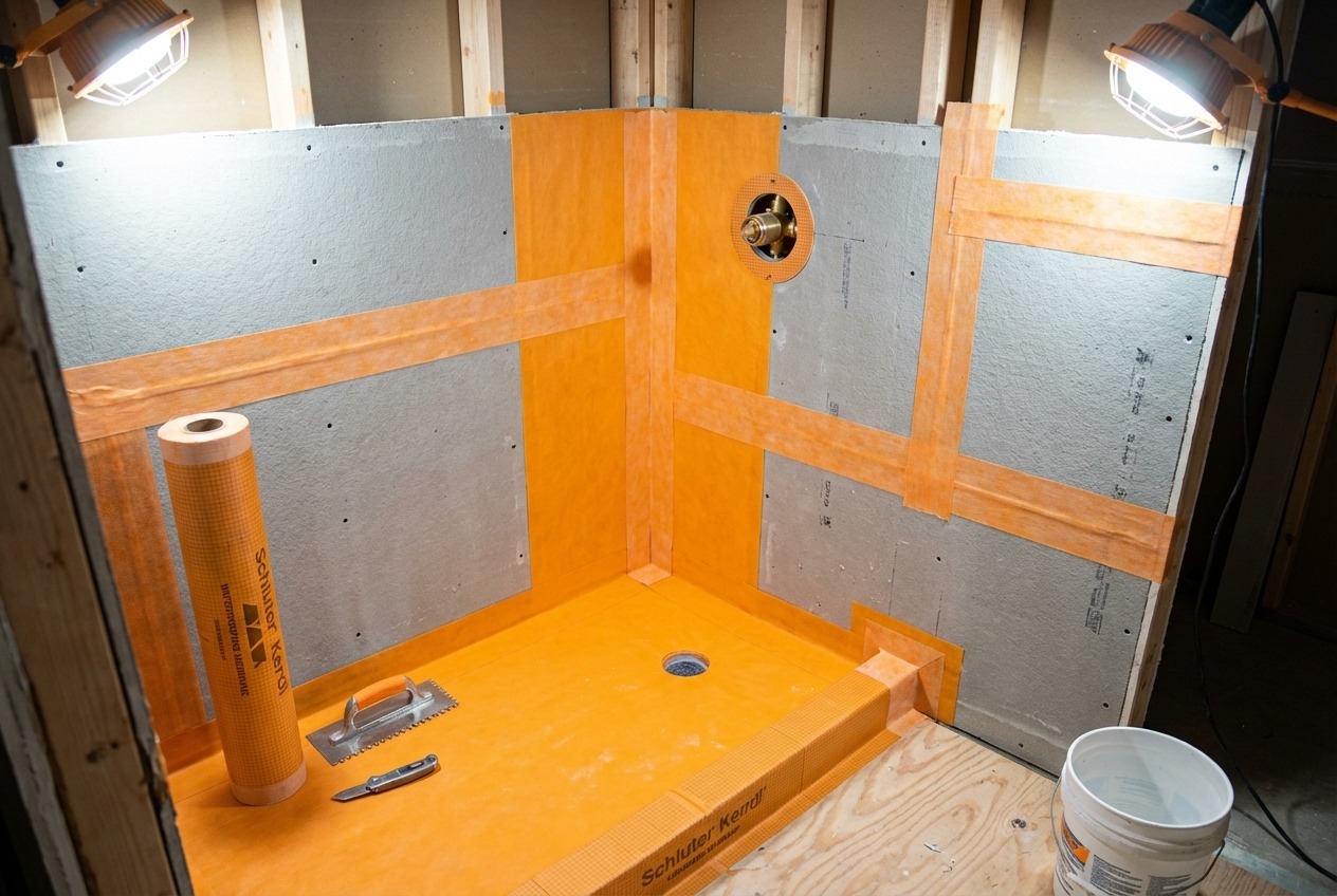 Schluter Kerdi waterproofing membrane installation