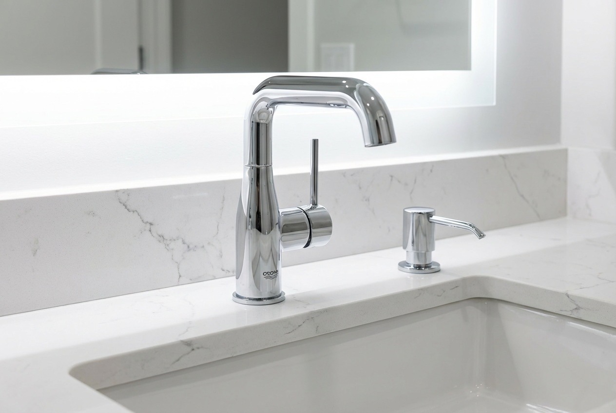 Grohe chrome bathroom faucet on marble vanity