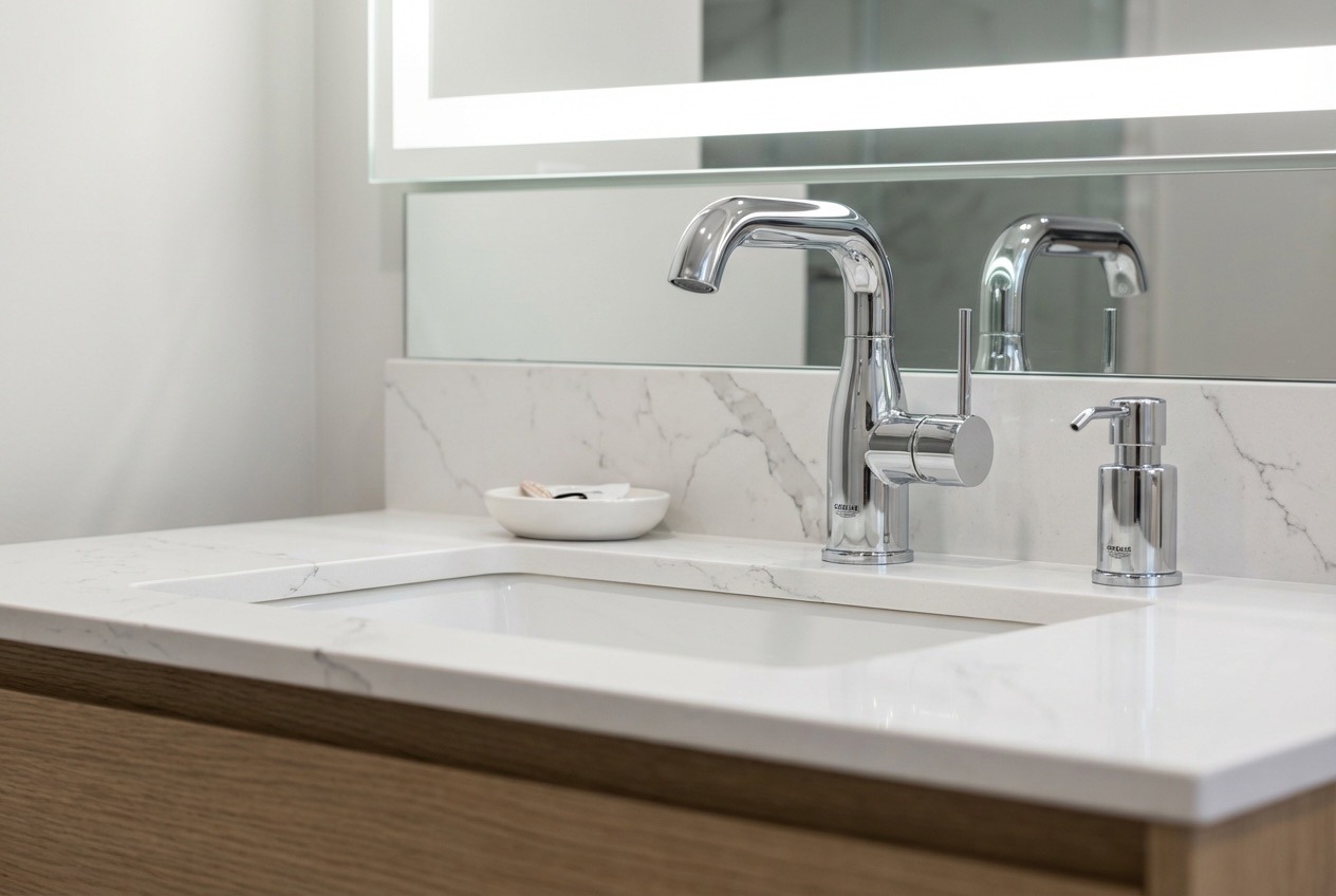Grohe fixtures and designer vanity detail