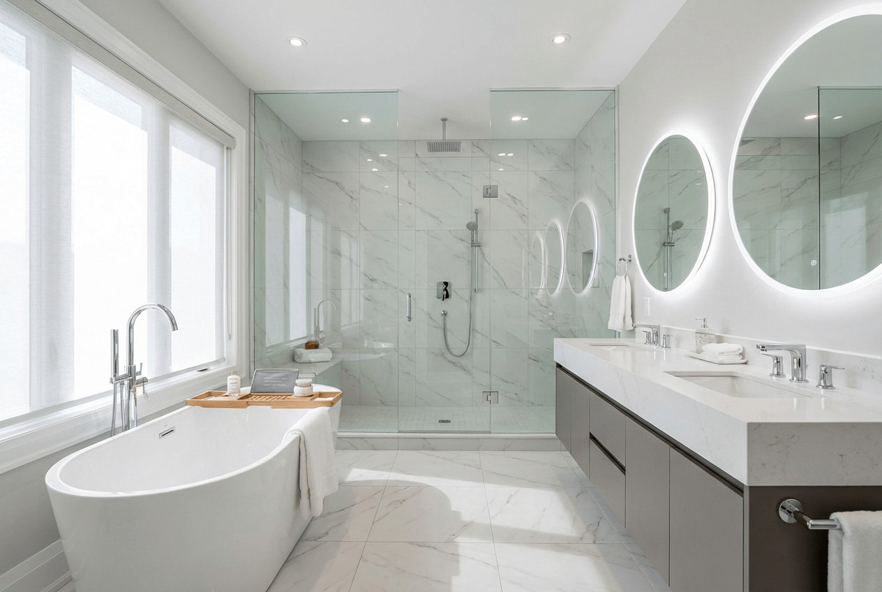 Luxury spa ensuite bathroom renovation in Berczy Village, Markham