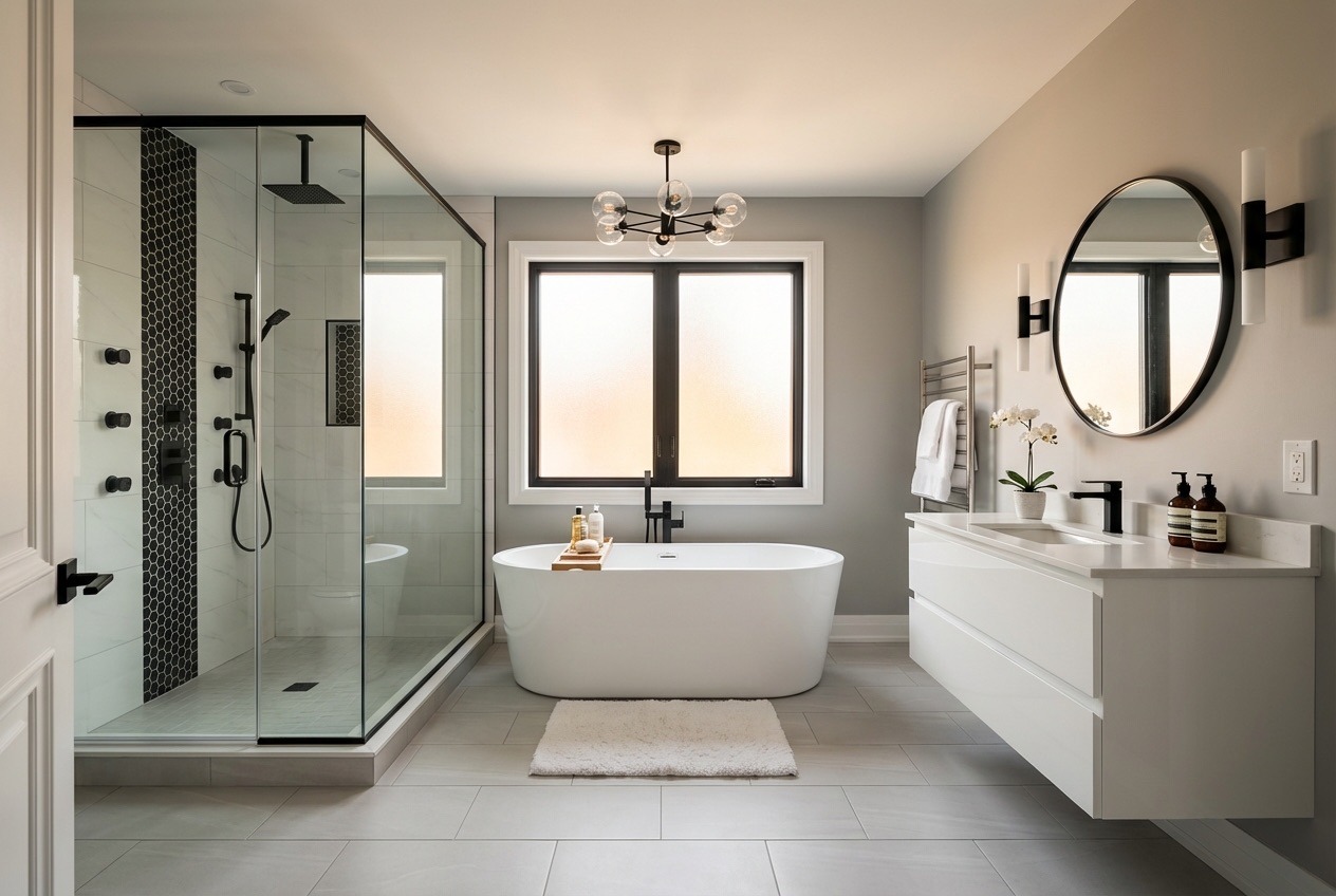 Completed guest bathroom with new fixtures