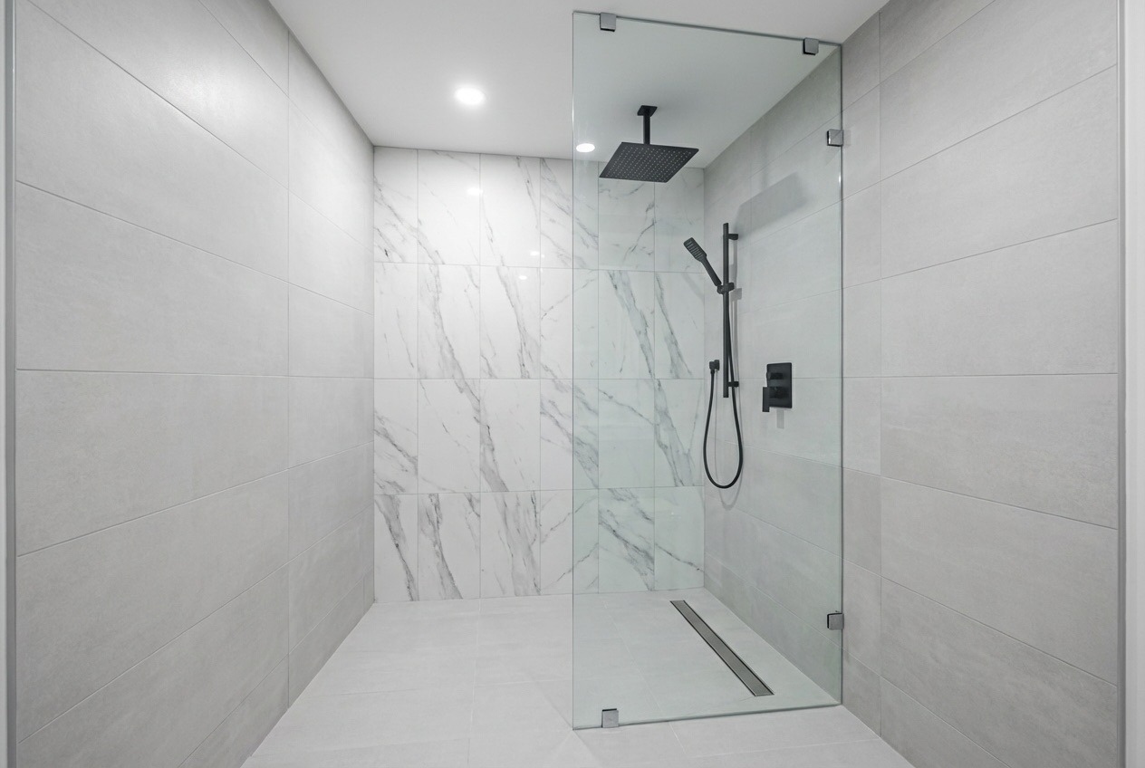 Modern guest bathroom remodel - walk-in shower conversion