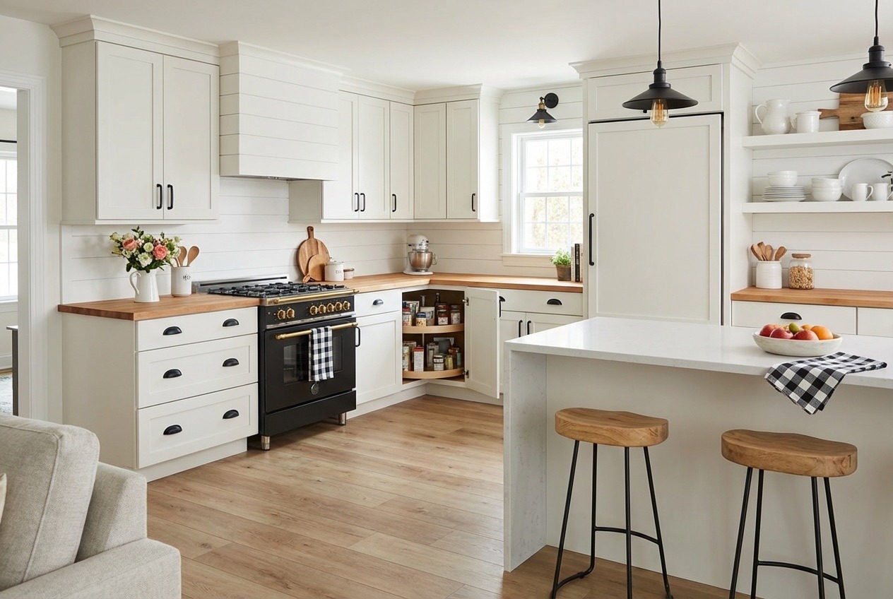 L-shaped kitchen layout with breakfast nook in North York