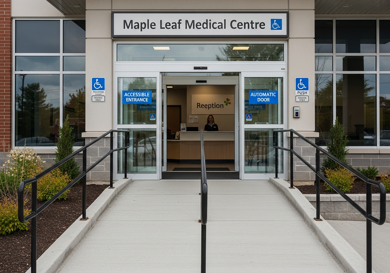 AODA compliant medical clinic entrance with automatic doors in Ontario