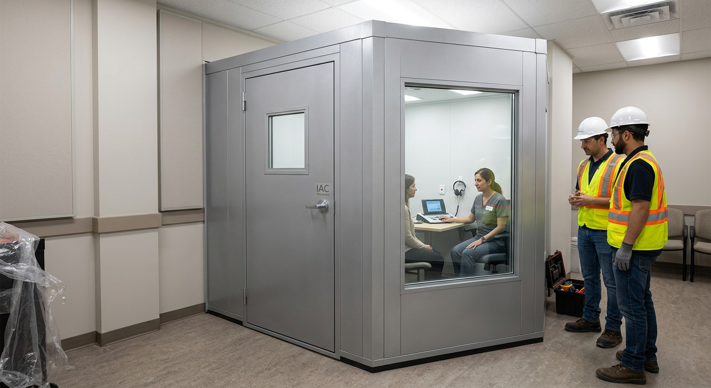 Prefabricated audiometric booth installed in Ontario audiology clinic for CASLPA-compliant hearing testing